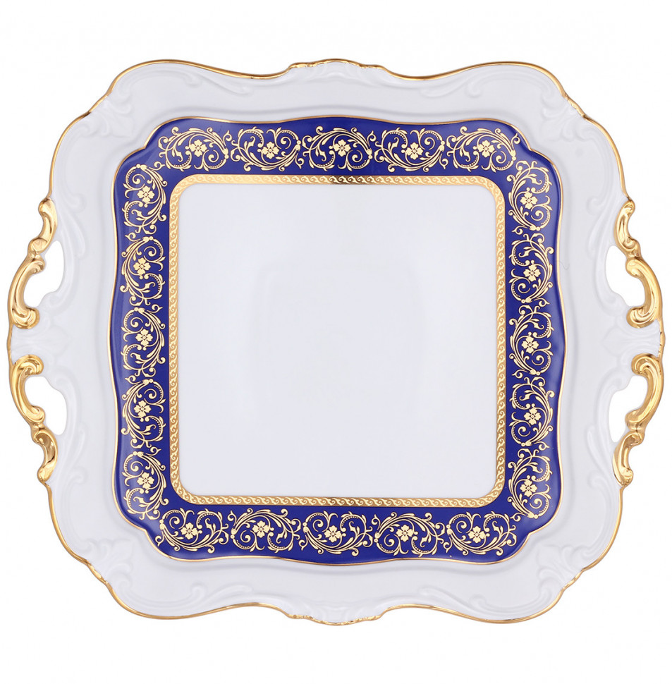 фото Блюдо 30 см квадратное bavarian porcelain мария-тереза цветочная роспись кобальт,301575