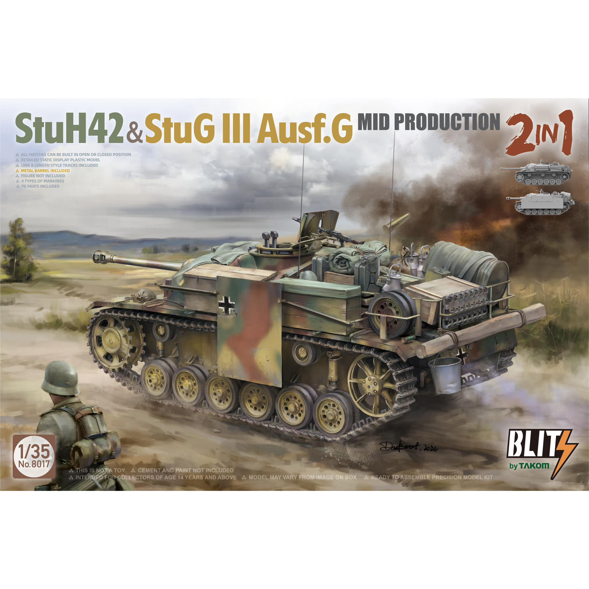 

Сборная модель Takom Немецкая САУ StuH 42 & StuG III Ausf G средний, 2 в 1 8017