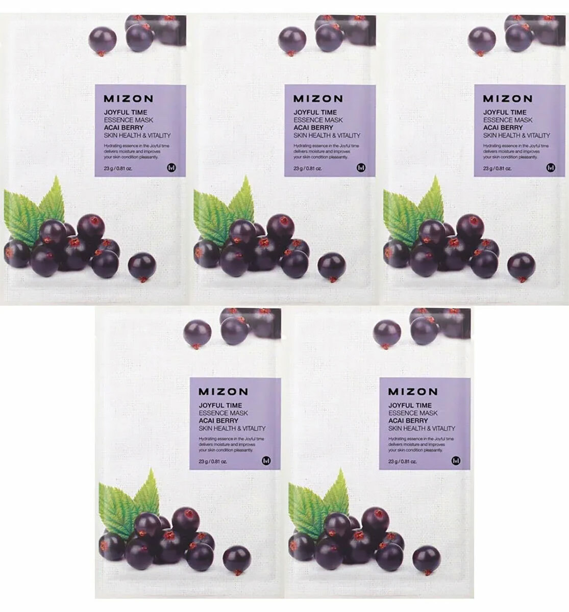 фото Комплект тканевых масок для лица mizon joyful time essence mask acai berry, 5 шт.