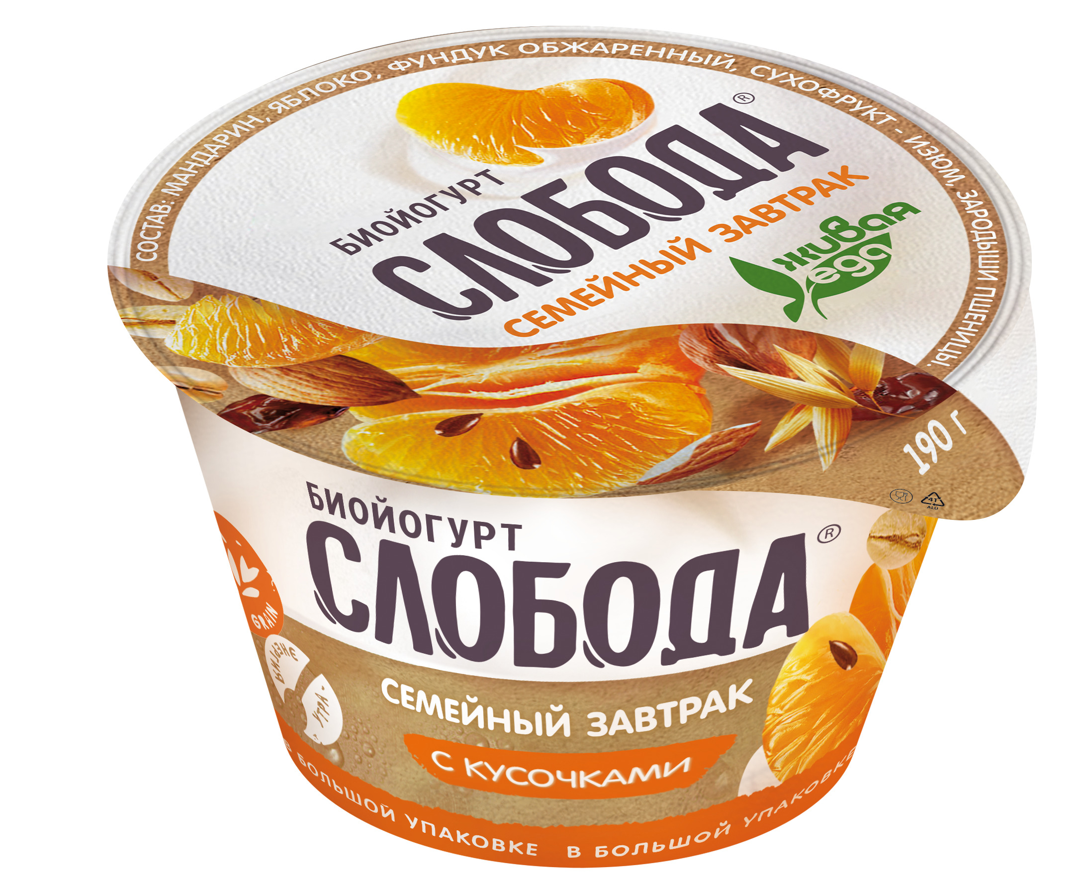 

Биойогурт Слобода мюсли-яблоко-мандарин 5% 190 г