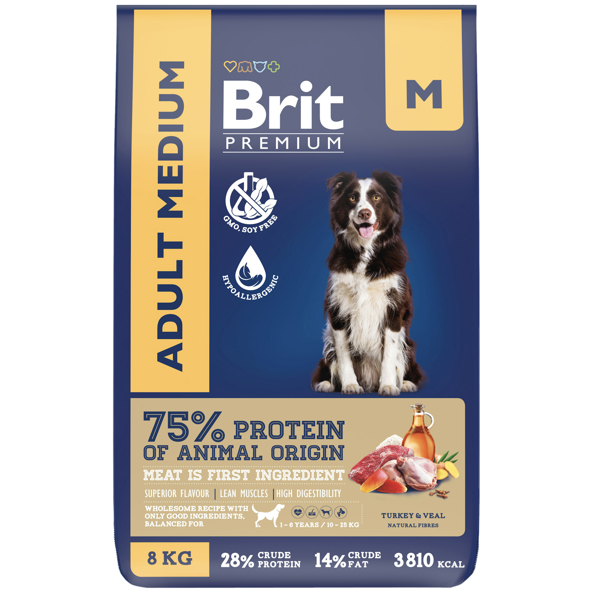 Сухой корм для средних собак Brit Premium Dog с индейкой и телятиной, 8 кг