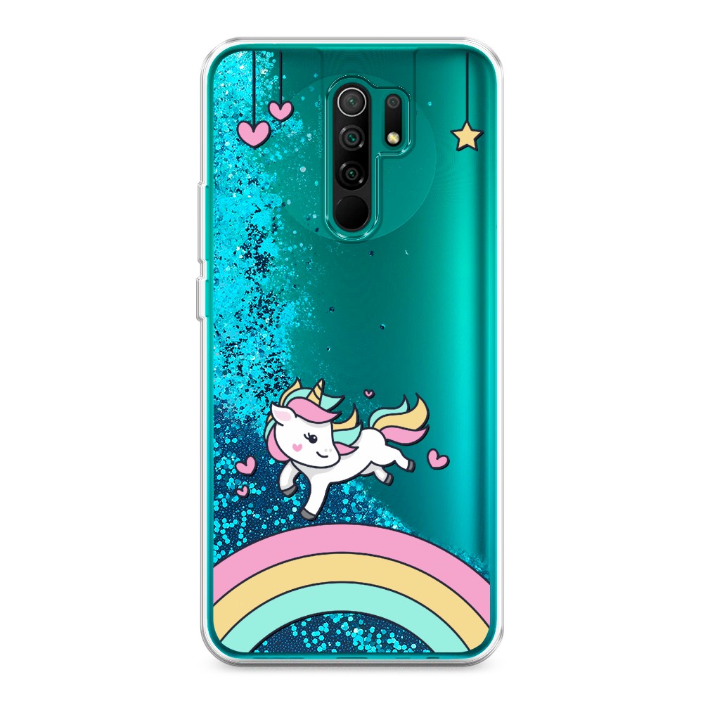 

Жидкий чехол с блестками "Единорог на радуге" на Xiaomi Redmi 9, 38393-1