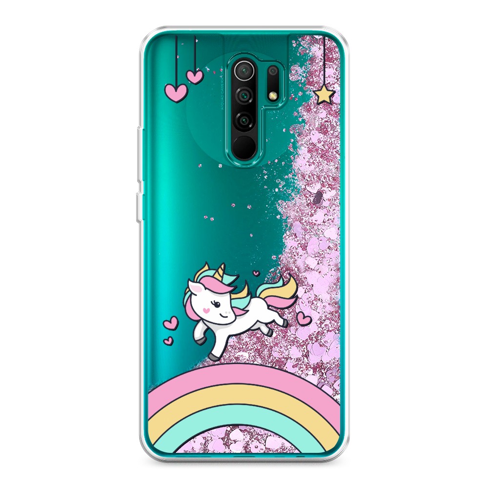 

Жидкий чехол с блестками "Единорог на радуге" на Xiaomi Redmi 9, 38394-1