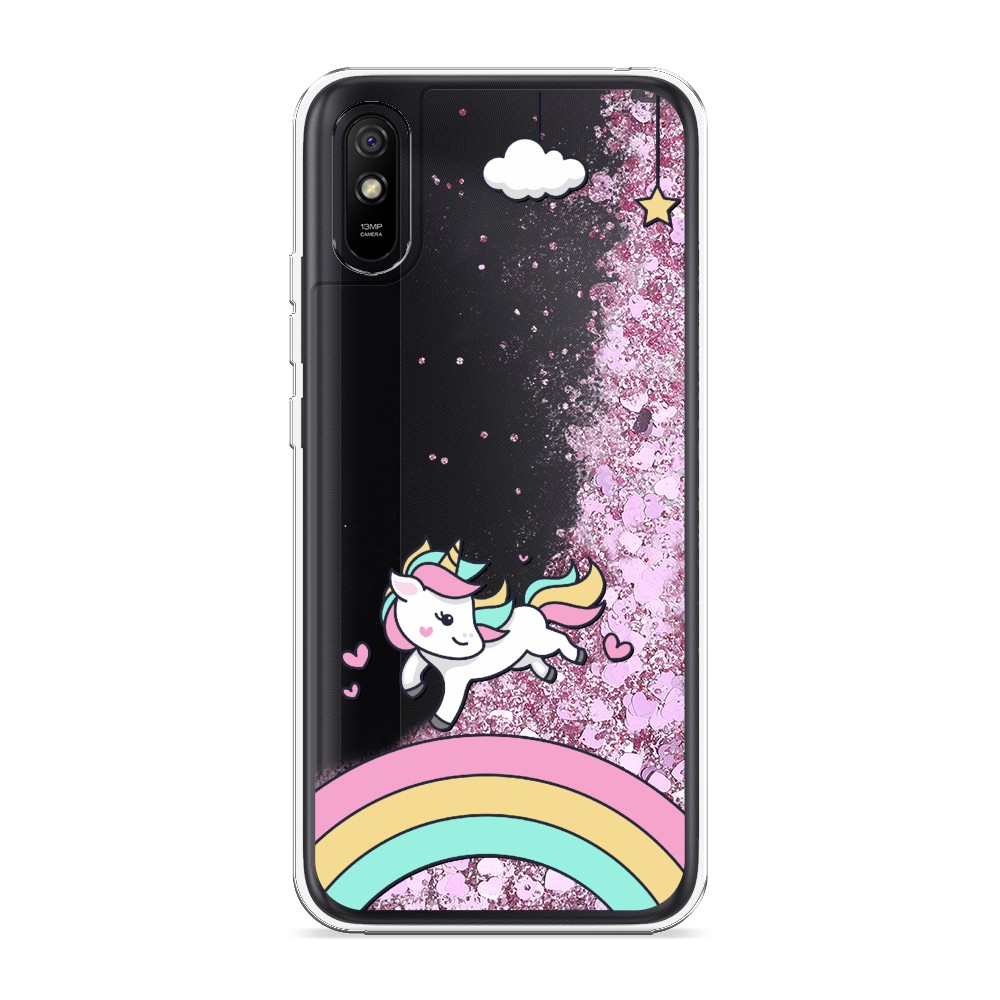 

Жидкий чехол с блестками "Единорог на радуге" на Xiaomi Redmi 9A, 38994-1
