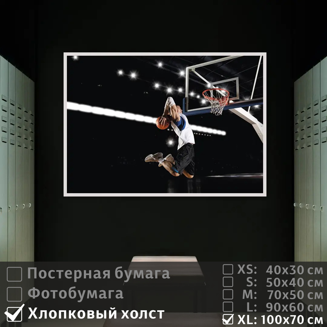 

Постер на холсте ПолиЦентр Баскетболист подбрасывает мяч в кольцо 100х70 см, БаскетболистПодбрасываетМячВКольцо1