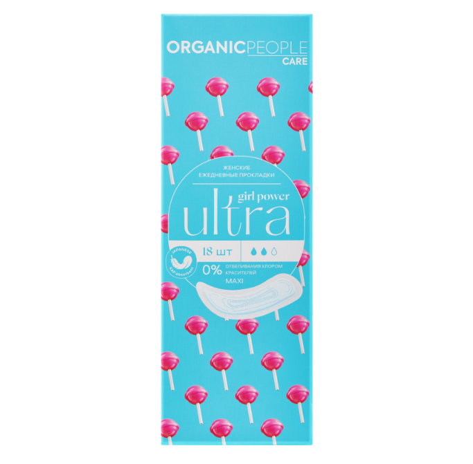 Прокладки ежедневные Organic People Girl Power Ultra Maxi 2 капли, 18 шт. bella bella прокладки ежедневные супертонкие panty ultra l