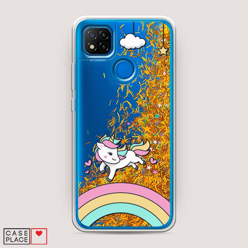 

Жидкий чехол с блестками "Единорог на радуге" на Xiaomi Redmi 9C, 39090-1