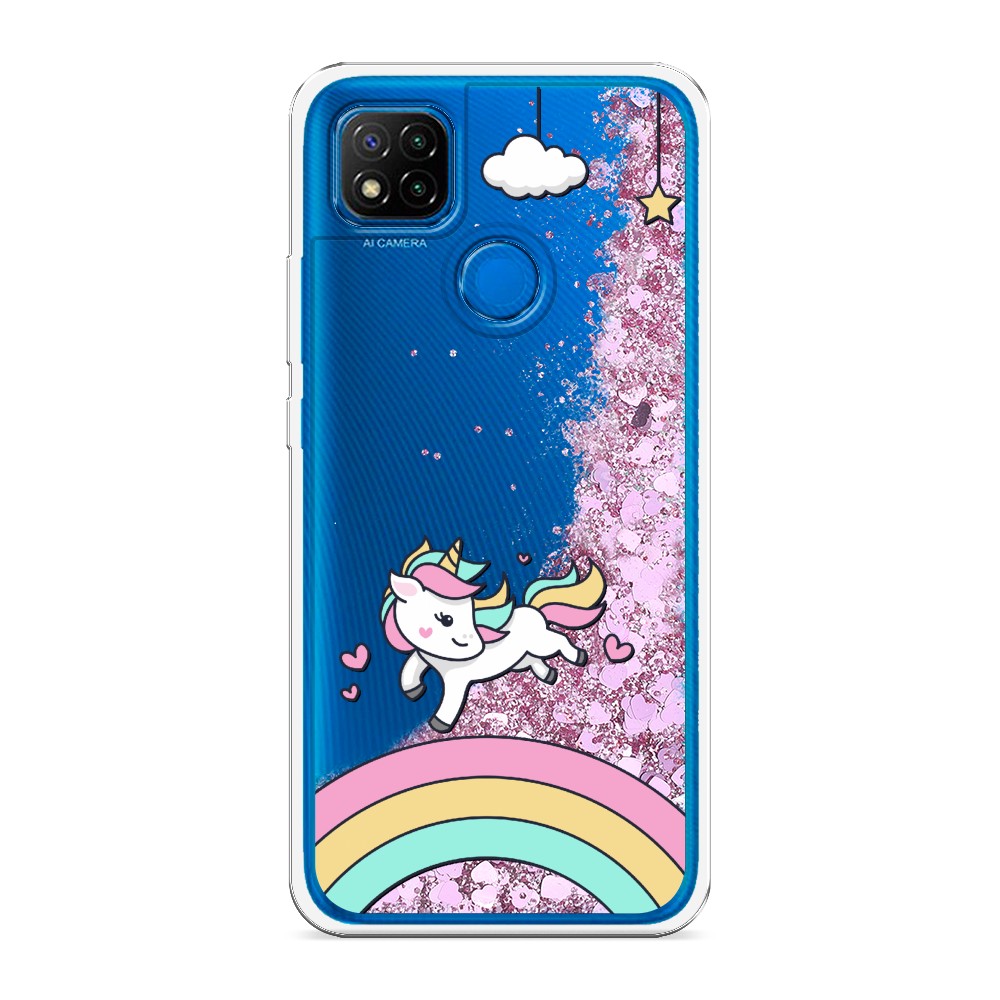 

Жидкий чехол с блестками "Единорог на радуге" на Xiaomi Redmi 9C