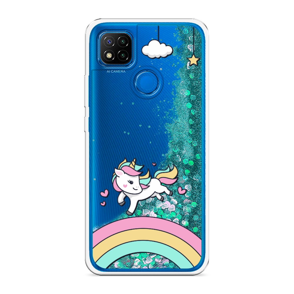 

Жидкий чехол с блестками "Единорог на радуге" на Xiaomi Redmi 9C
