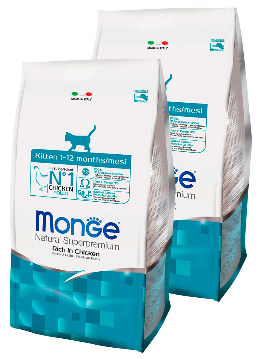 

Сухой корм для котят Monge Kitten Chicken для котят с курицей, 2шт по 400г