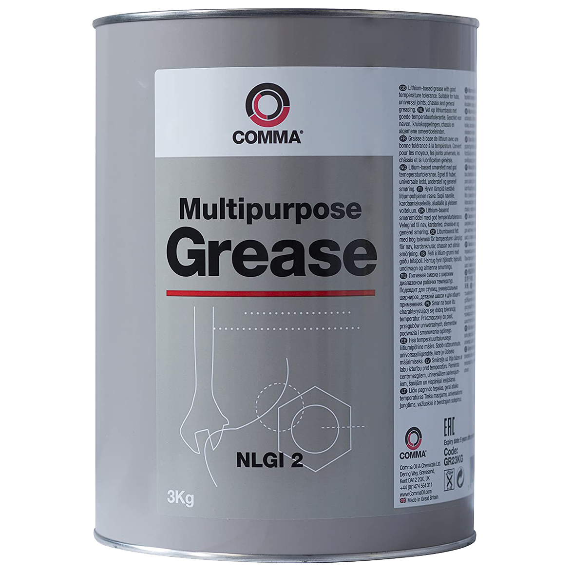 Смазка литиевая Multipurpose Grease 2 (3kg) Nlgi-2, Многоцелевая, Водостойкая COMMA GR23KG