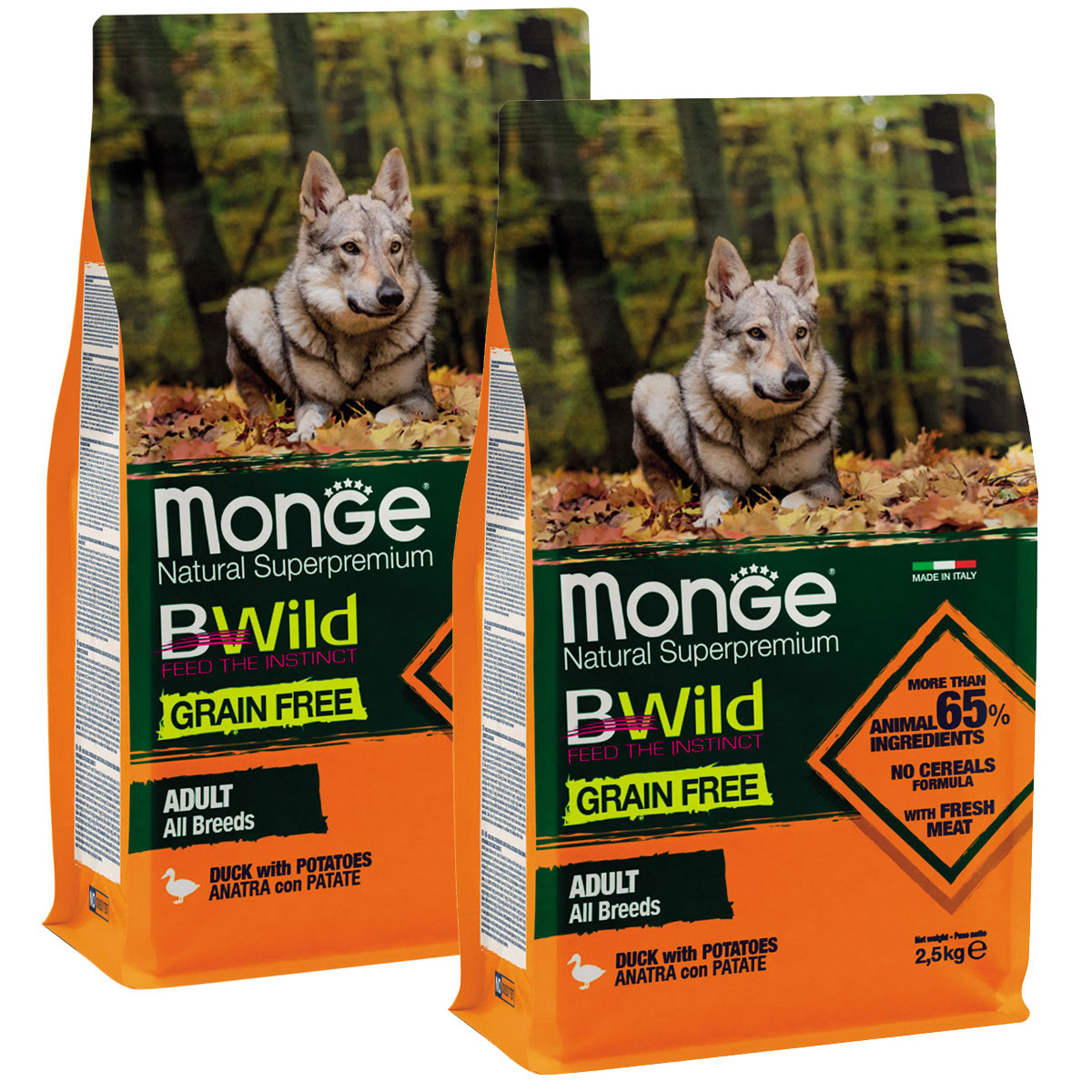 

MONGE MONGE BWILD GRAIN FREE DOG ADULT ALL BREEDS DUCK беззерновой для взрослых собак всех