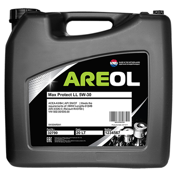 фото Моторное масло areol max protect ll 5w30 (20l) синт acea a3/b4, api sn/cf, mb 229.3/226.5