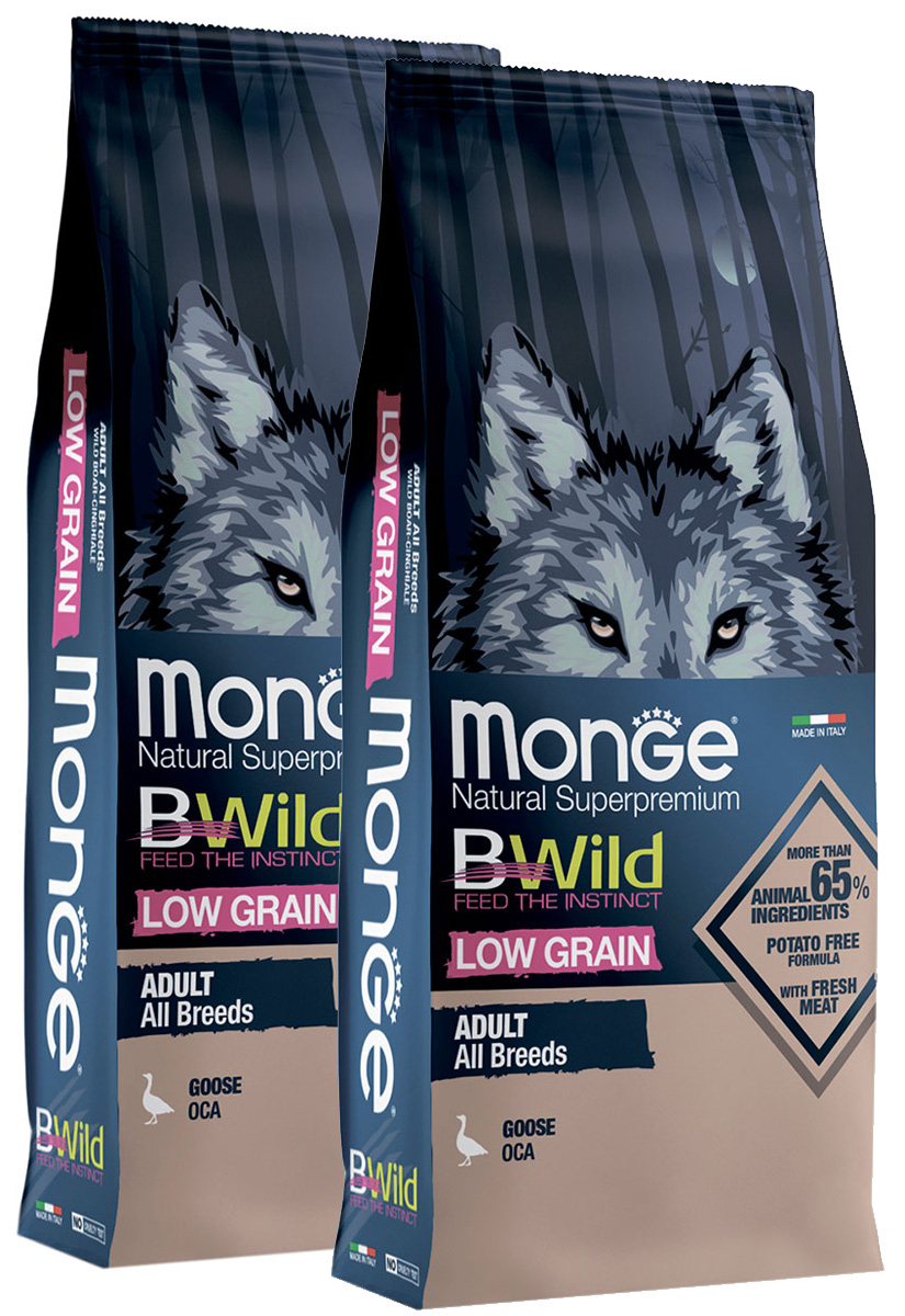 

MONGE MONGE BWILD LOW GRAIN DOG ADULT ALL BREEDS GOOSE низкозерновой для взрослых собак вс
