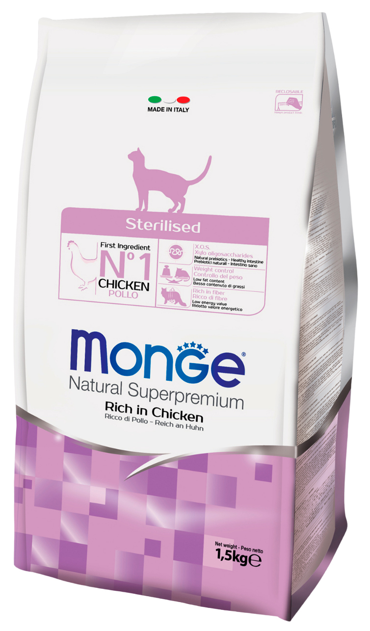 

Сухой корм для кошек Monge Sterilised курица 2 шт по 400 г