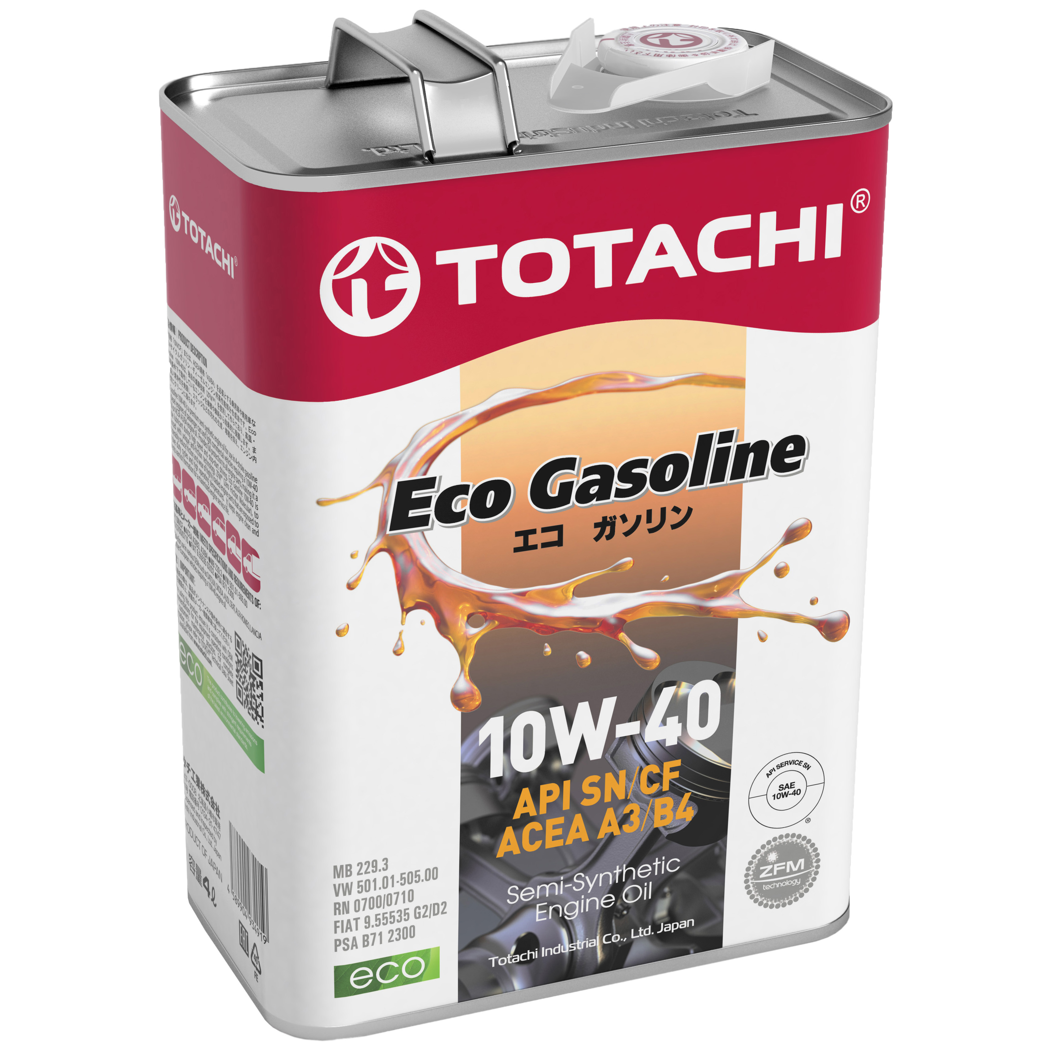 фото Моторное масло totachi eco gasoline semi-synthetic sn/cf 10w-40 4л (4589904934919) 10904