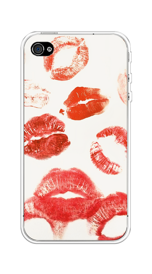 

Чехол на Apple iPhone 4/4S "Следы помады", Красный;бордовый;белый, 10150-1