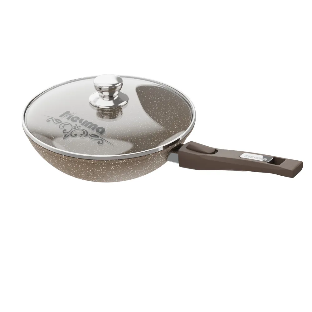 

Сковорода ВОК Мечта 28см с антипригарным покрытием со съемной ручкой и крышкой с078806, Коричневый