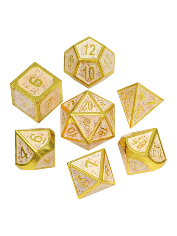 Набор металлических игральных костей d4,d6,d8,d10-2,d12,d20 mtgtrade золотой с белым