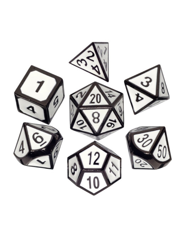 Набор металлических игральных костей d4,d6,d8,d10-2,d12,d20 mtgtrade черный с белым