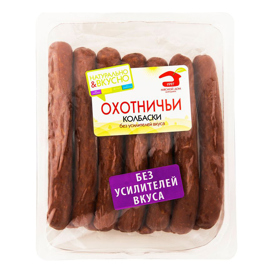 

Колбаски полукопченые Мясной Дом Бородина Охотничьи +-500 г