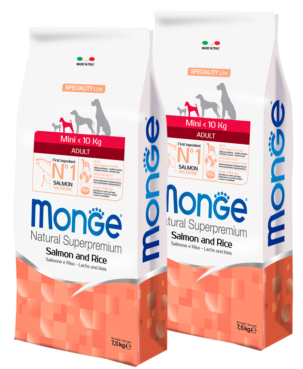 

MONGE MONGE SPECIALITY DOG MINI ADULT SALMON для взрослых собак маленьких пород с лососем