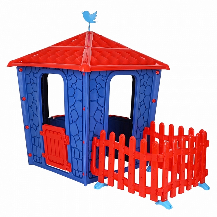 фото Игровой домик с забором pilsan stone house blue/red