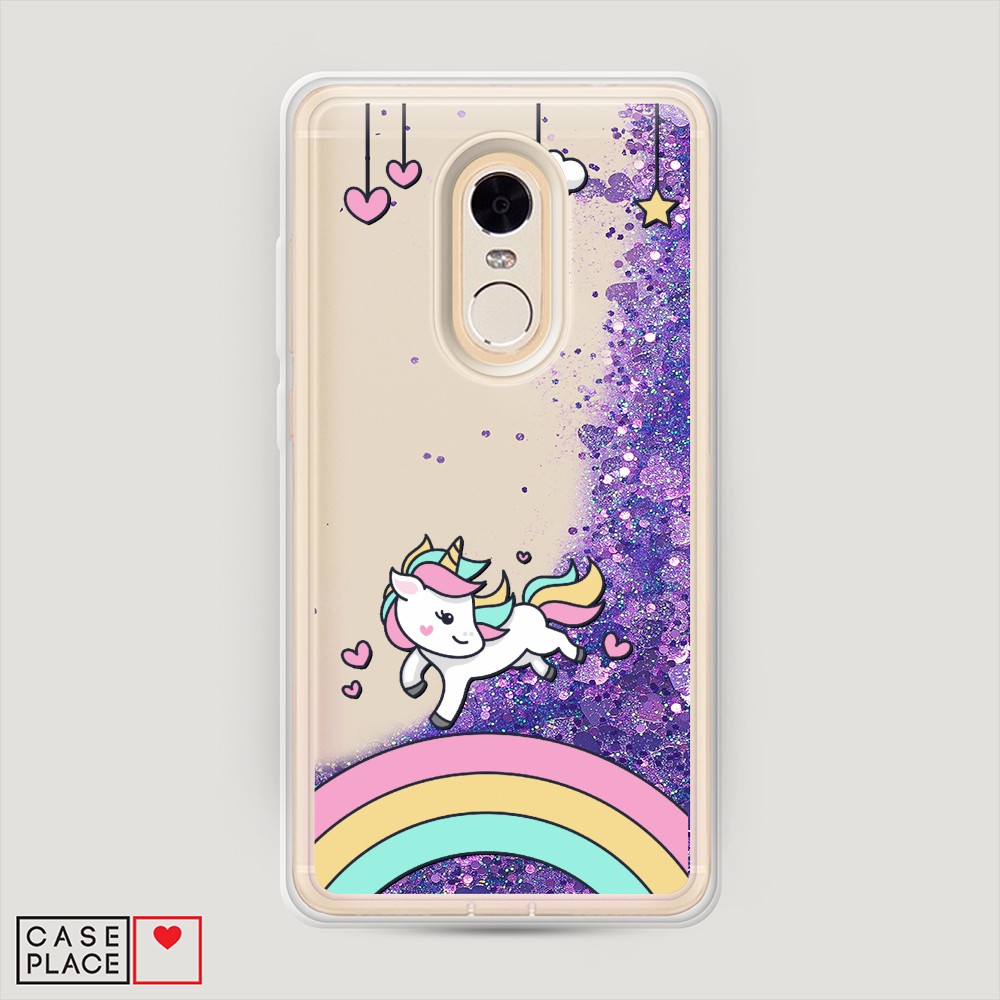 фото Жидкий чехол с блестками "единорог на радуге" на xiaomi redmi note 4 awog