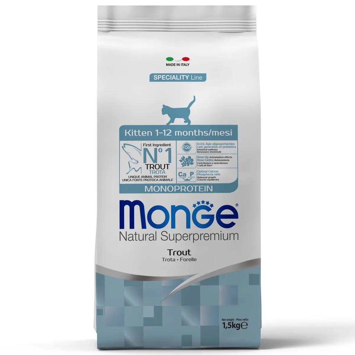 Сухой корм для котят и беременных кошек Monge Cat Speciality Line Monoprotein форель 1,5кг