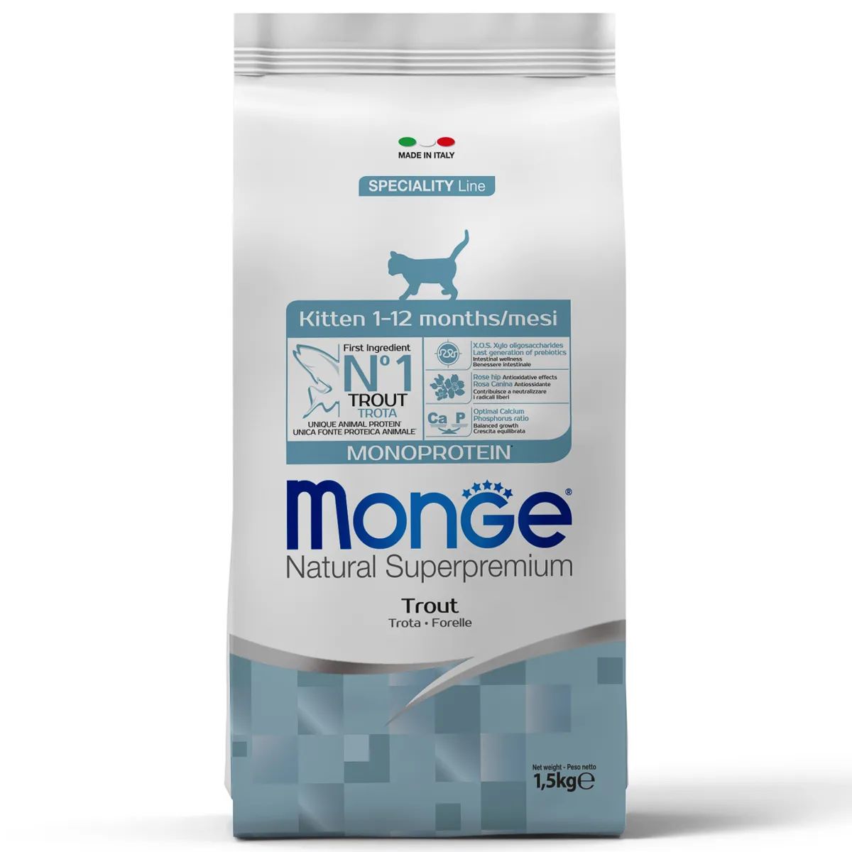 

Сухой корм для котят и беременных кошек Monge Cat Speciality Line Monoprotein форель 1,5кг