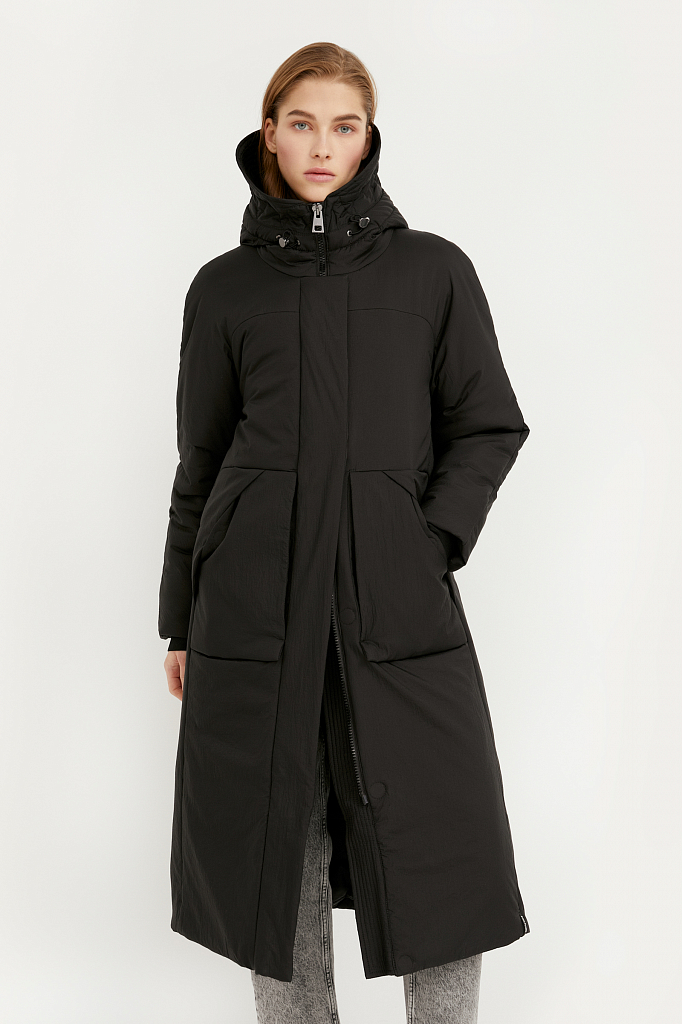 фото Утепленное пальто женское finn flare b21-32057 черное 44