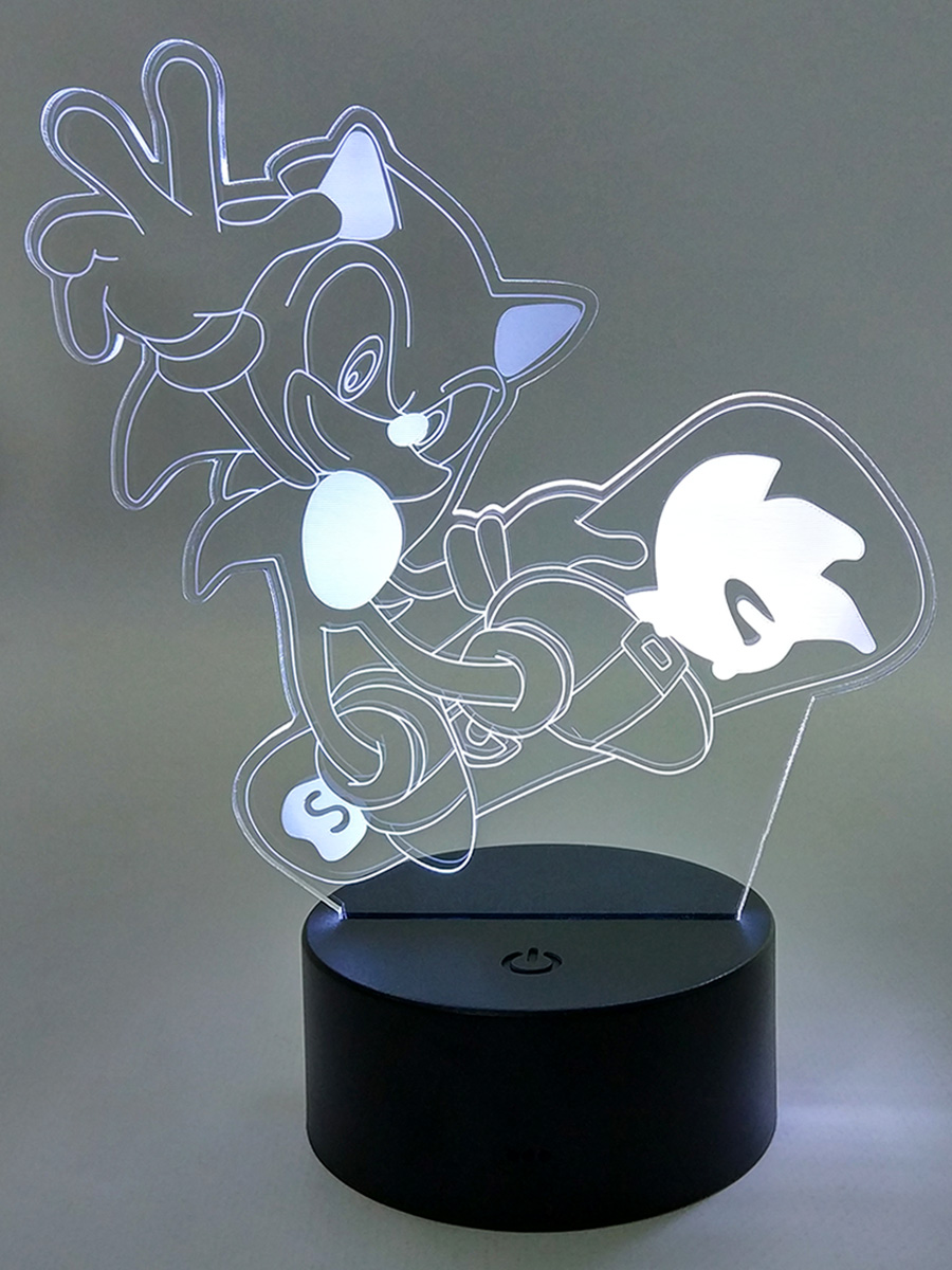 Настольный 3D светильник ночник StarFriend Соник на сноуборде Sonic 7 цветов usb 18,5 см