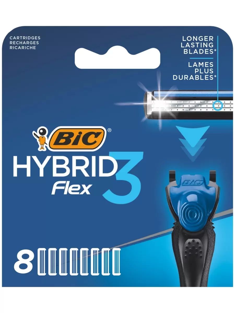 Сменные кассеты Bic Flex 3 Hybrid 3 лезвия 8 шт bic мужская бритва 3 лезвия hybrid 3 flex 2 сменные кассеты 69