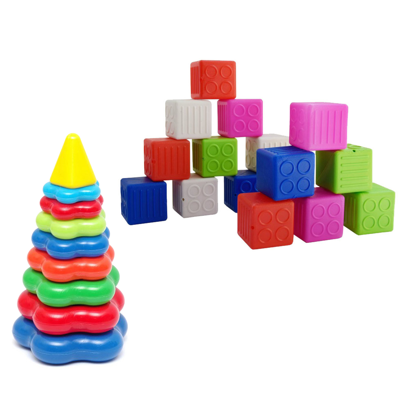 фото Набор развивающий karolina toys пирамида + кубики 16 шт. разноцветный 40-0045+к-003