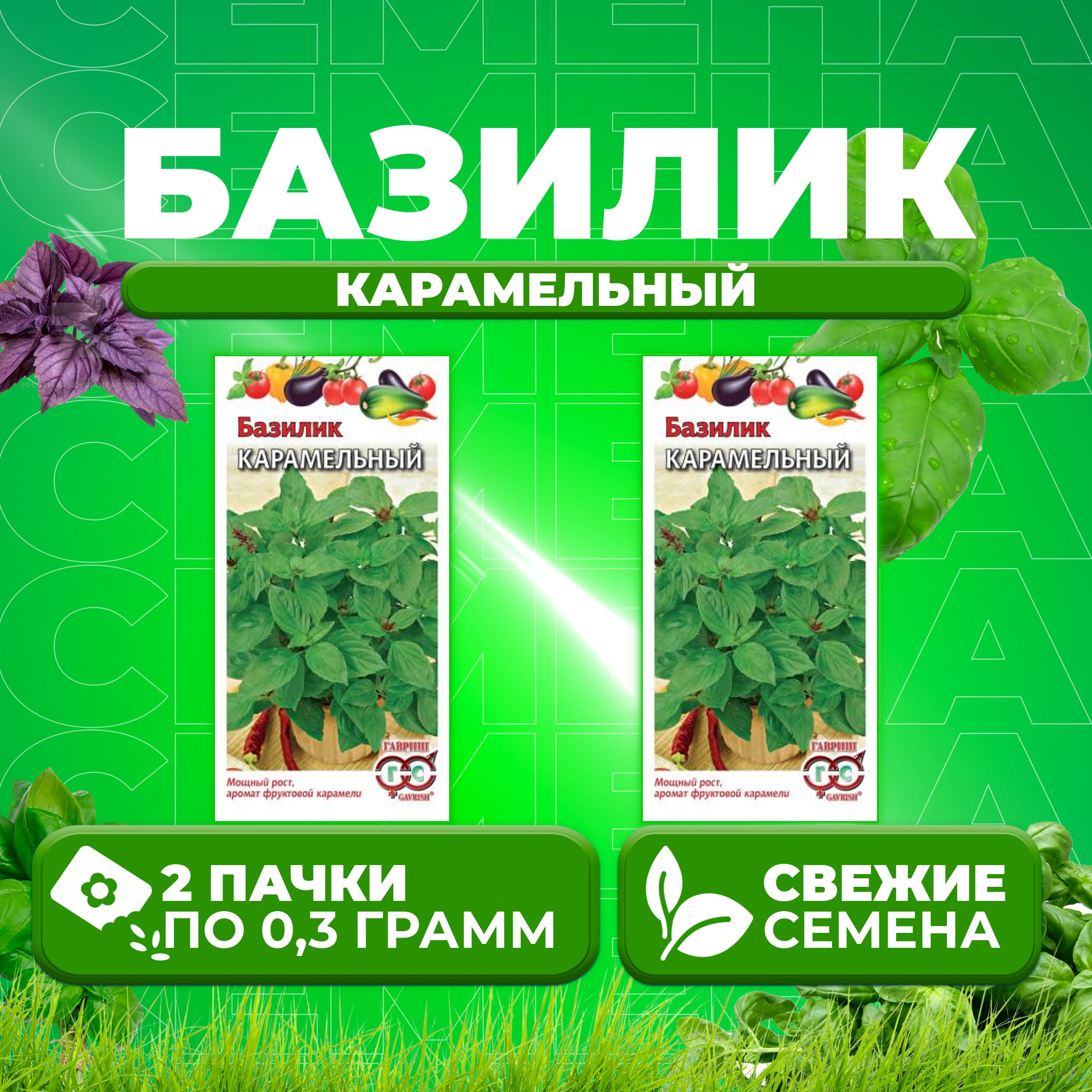 

Семена Базилик Карамельный, 0,3г, Гавриш, Овощная коллекция 2 уп