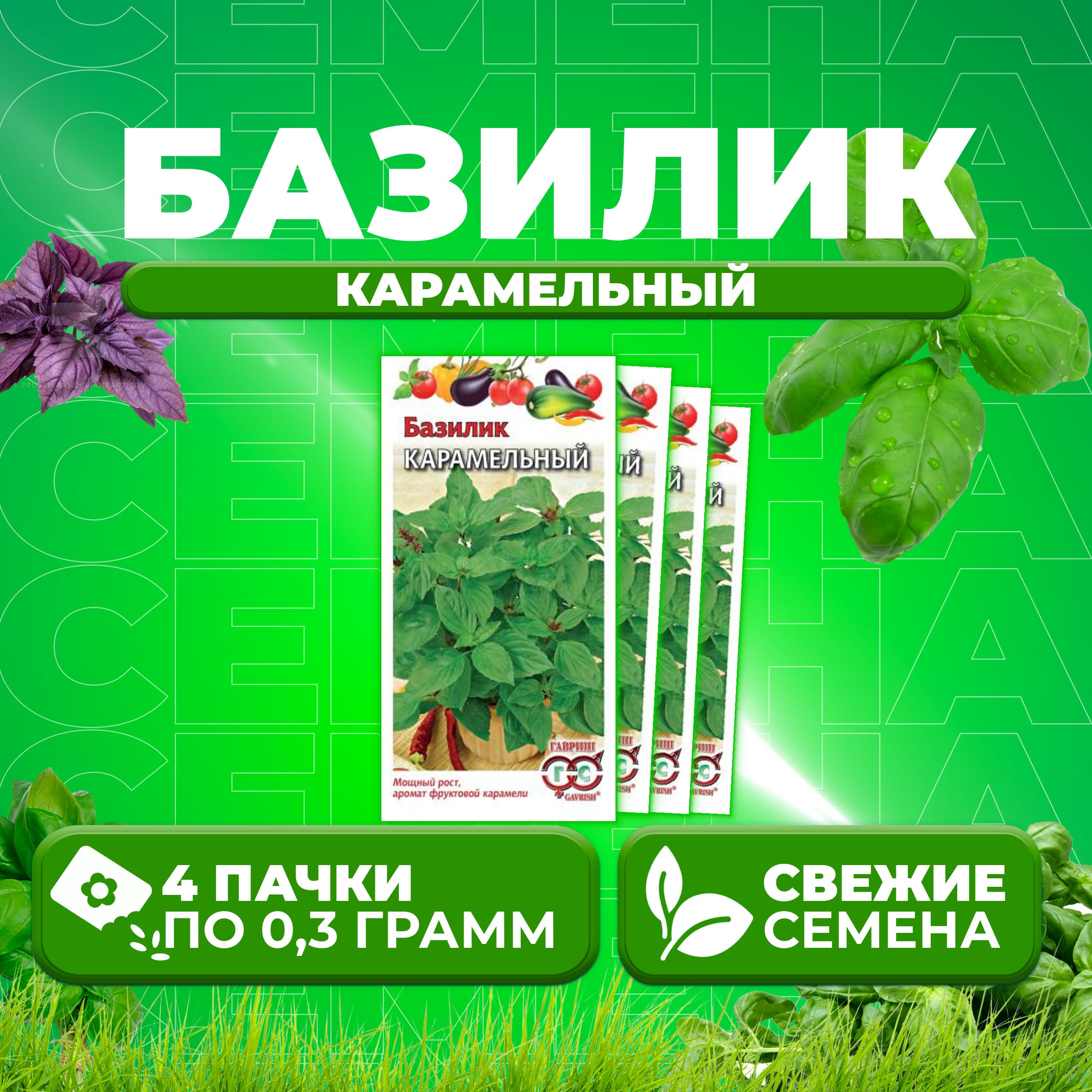 

Семена Базилик Карамельный, 0,3г, Гавриш, Овощная коллекция 4 уп
