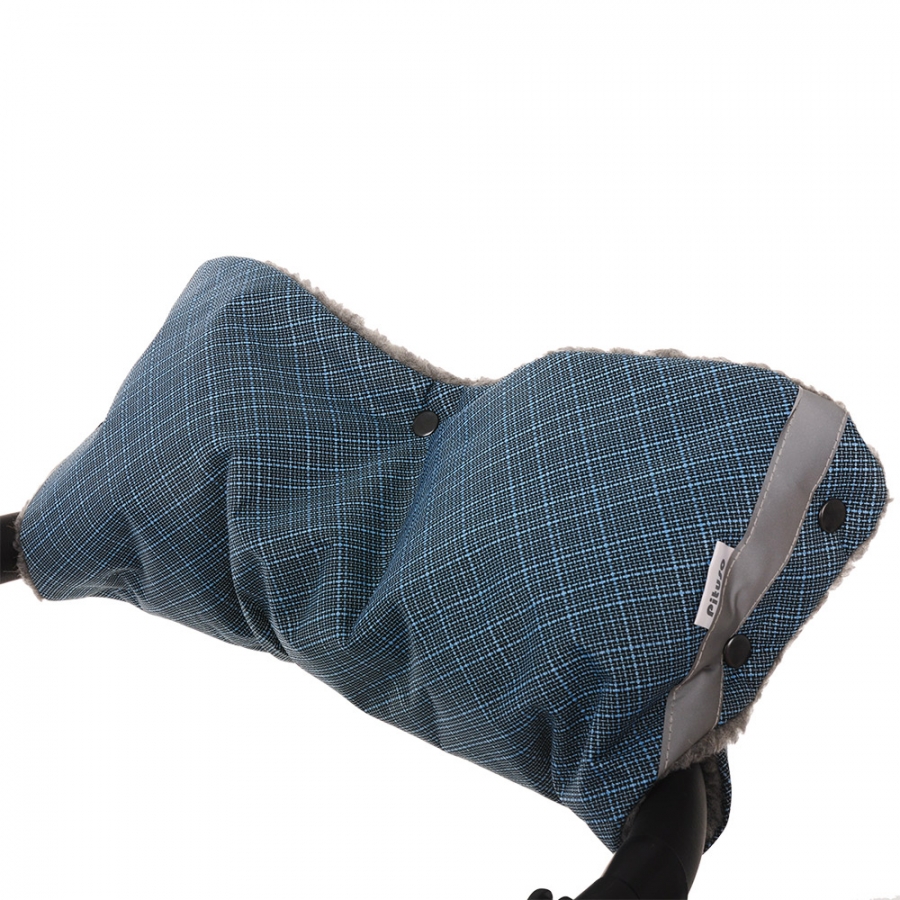 Муфта для коляски Pituso Классика, шерстяной мех, белый, + плащевка, Синий бамбук