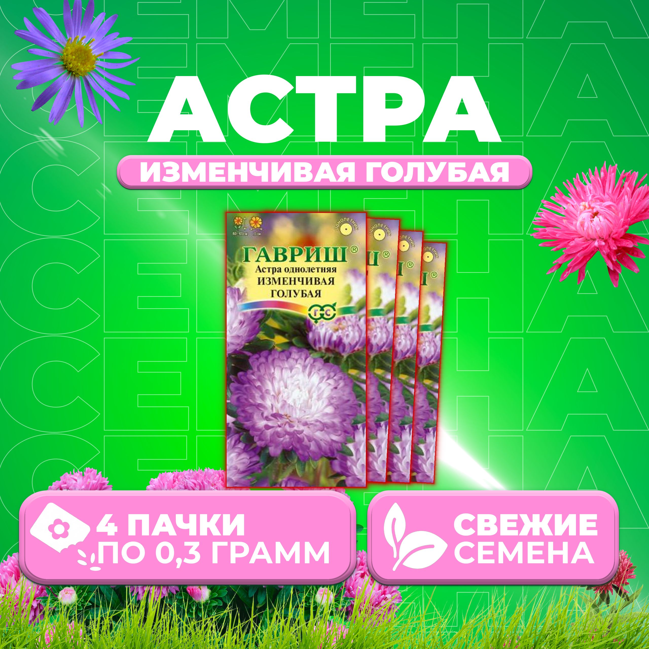 

Семена Астра Изменчивая голубая, пионовидная, 0,3г, Гавриш, Цветочная коллекция 4 уп