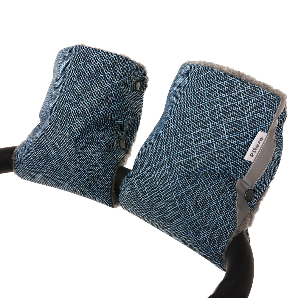 фото Pituso муфта-варежки на коляску шерстяной мех (серый) + плащевка синий бамбук