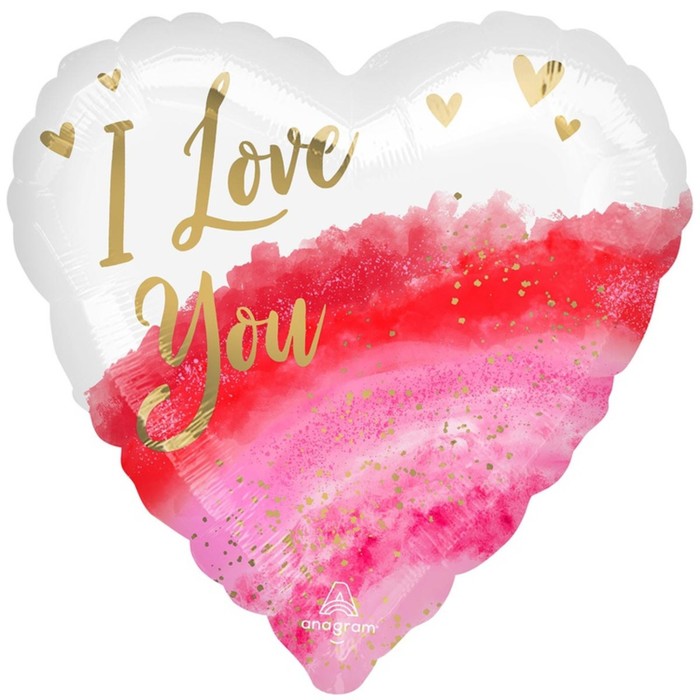 

Шар фольгированный 18" Сердце ILY, акварель, Red White