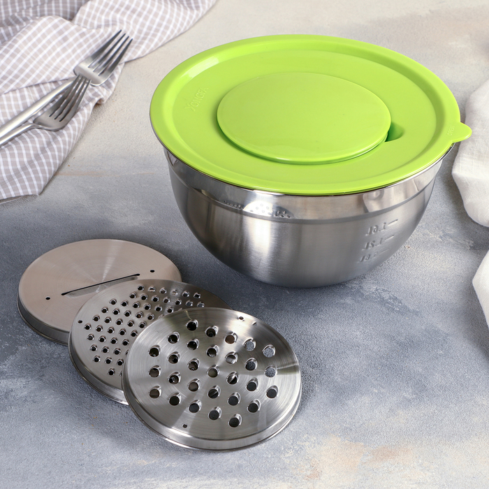 

Миска для миксера Антибрызг, 2 л, 22x12 см, с мерной шкалой, пластиковая крышка