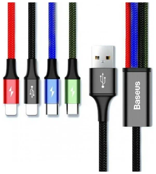 

Кабель Baseus Fast 4-in-1 USB - lightning/Type-C (2)/Micro USB 3.5А, 1.2 м, черный