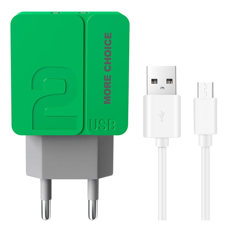 

Сетевое зарядное устройство 2USB 2.4A для micro USB More choice NC46m 1м Green, NC46m