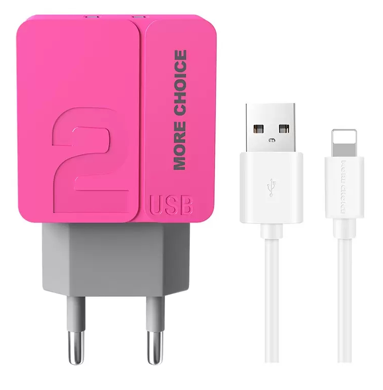 

Сетевое зарядное устройство More Choice NC46i 2USB - Lightning 8-pin 2.4A, 1м Pink, NC46i