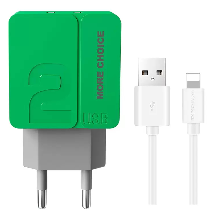 

Сетевое зарядное устройство More Choice NC46i 2USB - Lightning 8-pin 2.4A, 1м Grееn, NC46i