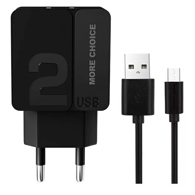 

Сетевое зарядное устройство NC46m More Choice 2USB - Micro USB 2.4A, 1м Black Black, NC46m
