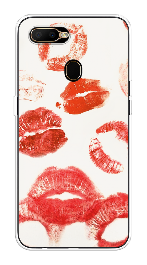 

Чехол на Oppo A12 "Следы помады", Красный;бордовый;белый, 253450-1