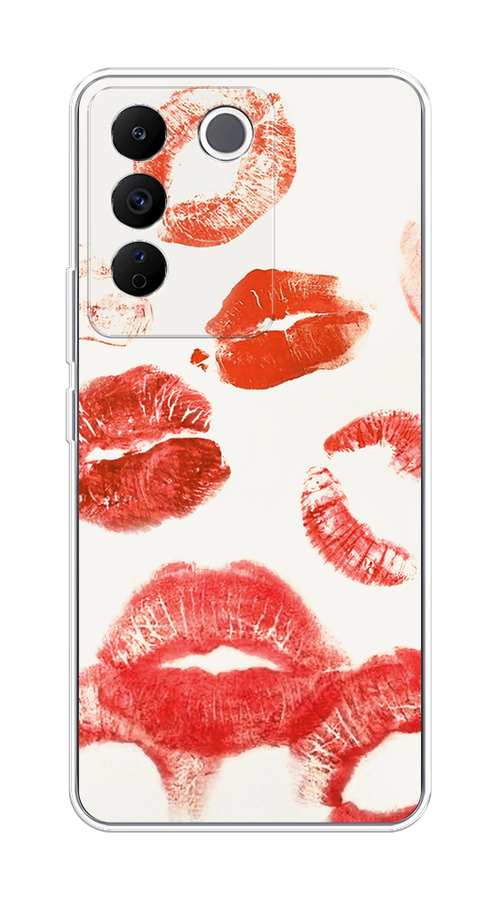 

Чехол на Vivo V27e "Следы помады", Красный;бордовый;белый, 268350-1