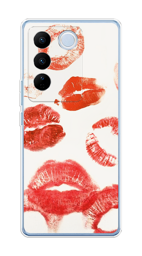 

Чехол на Vivo V27/V27 Pro "Следы помады", Красный;бордовый;белый, 268450-1
