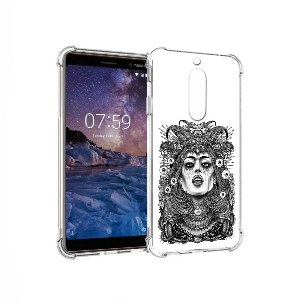 

Чехол MyPads Tocco для Nokia 7 портрет девушки черно белый (PT95887.123.551), Прозрачный, Tocco